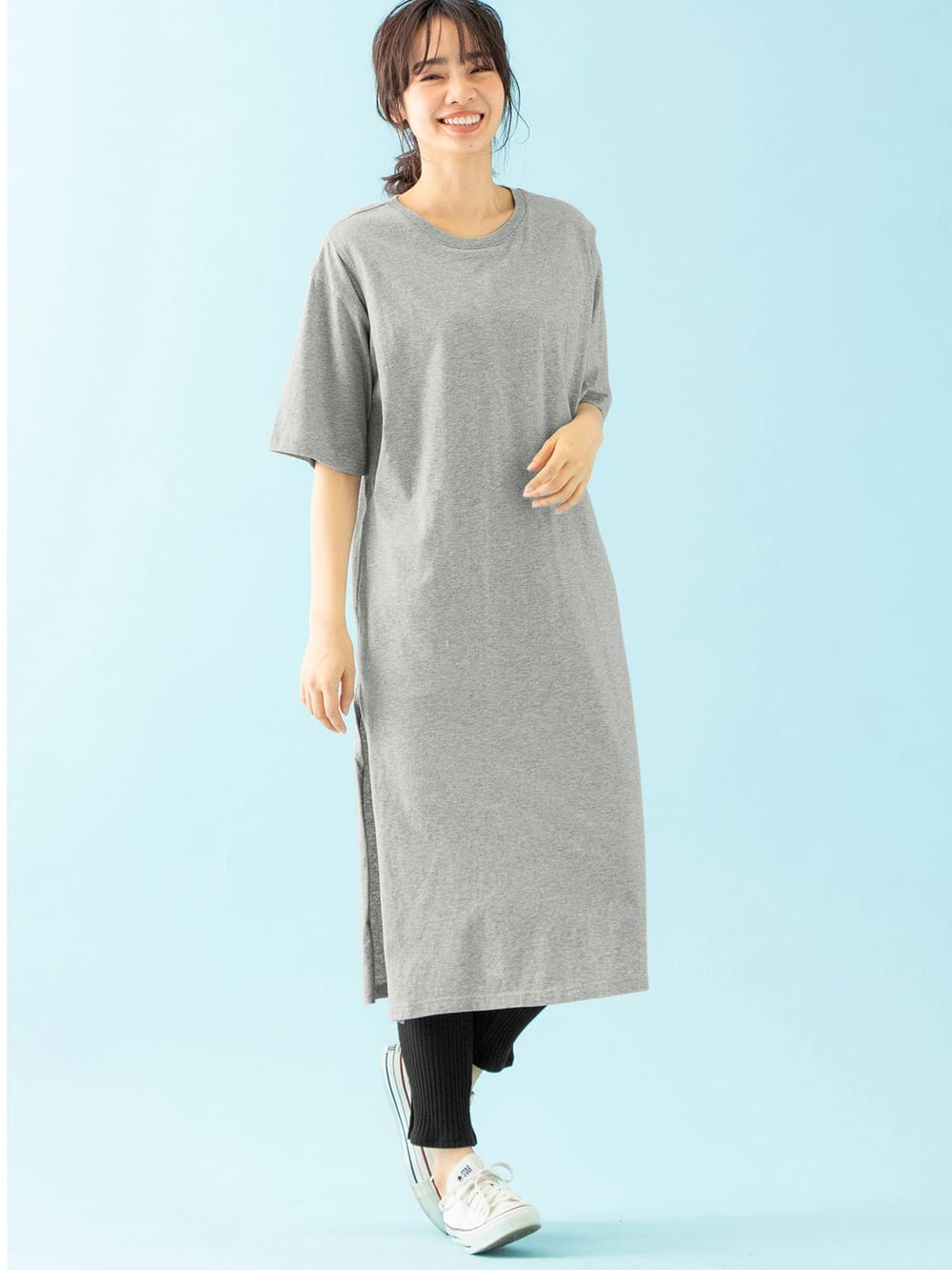 授乳トップス|サイドスリットチュニック　産後・授乳服【出産後も長く使える】|杢グレー